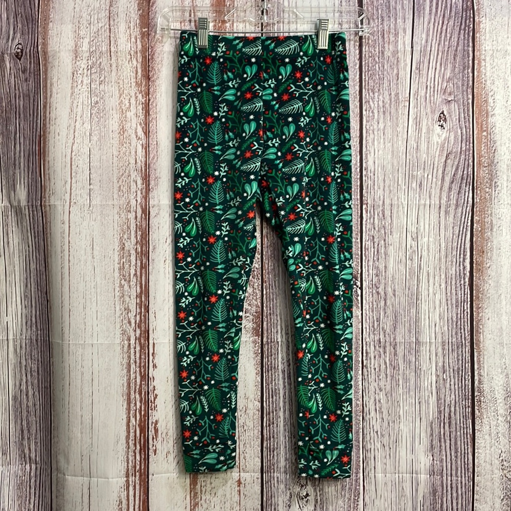 Cat & Jack Kids Size 8 Fleece Leggings Christmas Holiday Leaves Trees. #5146